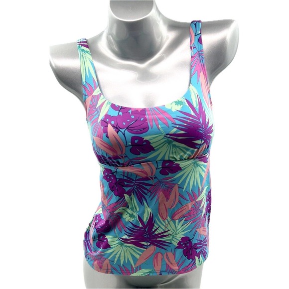 Lands End Tankini Swimsuit Top Womens Size 4 Turquoise Blue Purple Underwire NEW - Picture 1 of 8